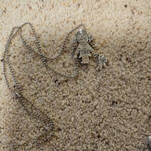 Silver Kids Necklace with Girl and Dog Charm